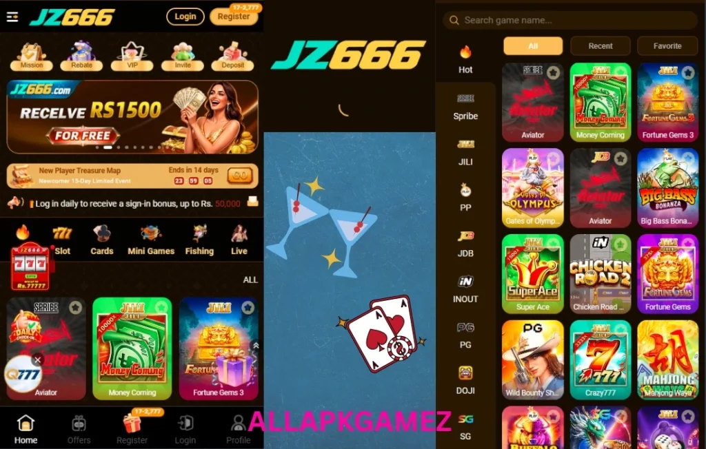 JZ666 Game home page and gaming interface