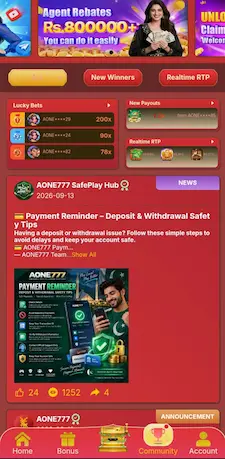 AONE777 Game community news and realtime RTP interface
