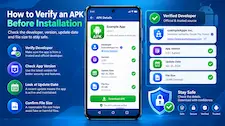 Android smartphone downloading APK from a trusted website with verified developer and secure connection